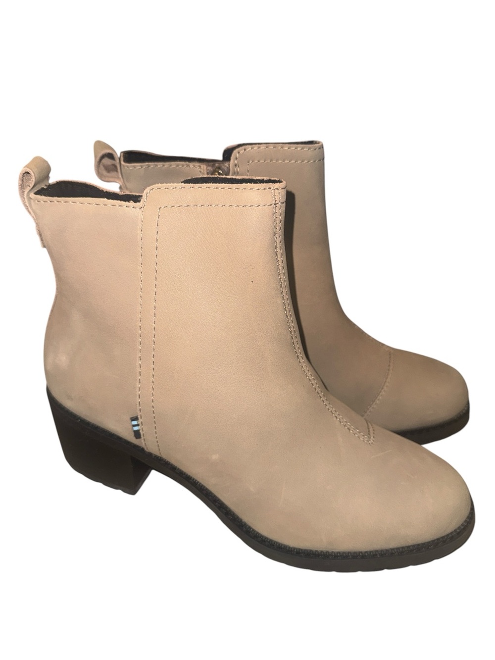 Toms Tan Ankle Booties with Low Block Heel Sz 8.5